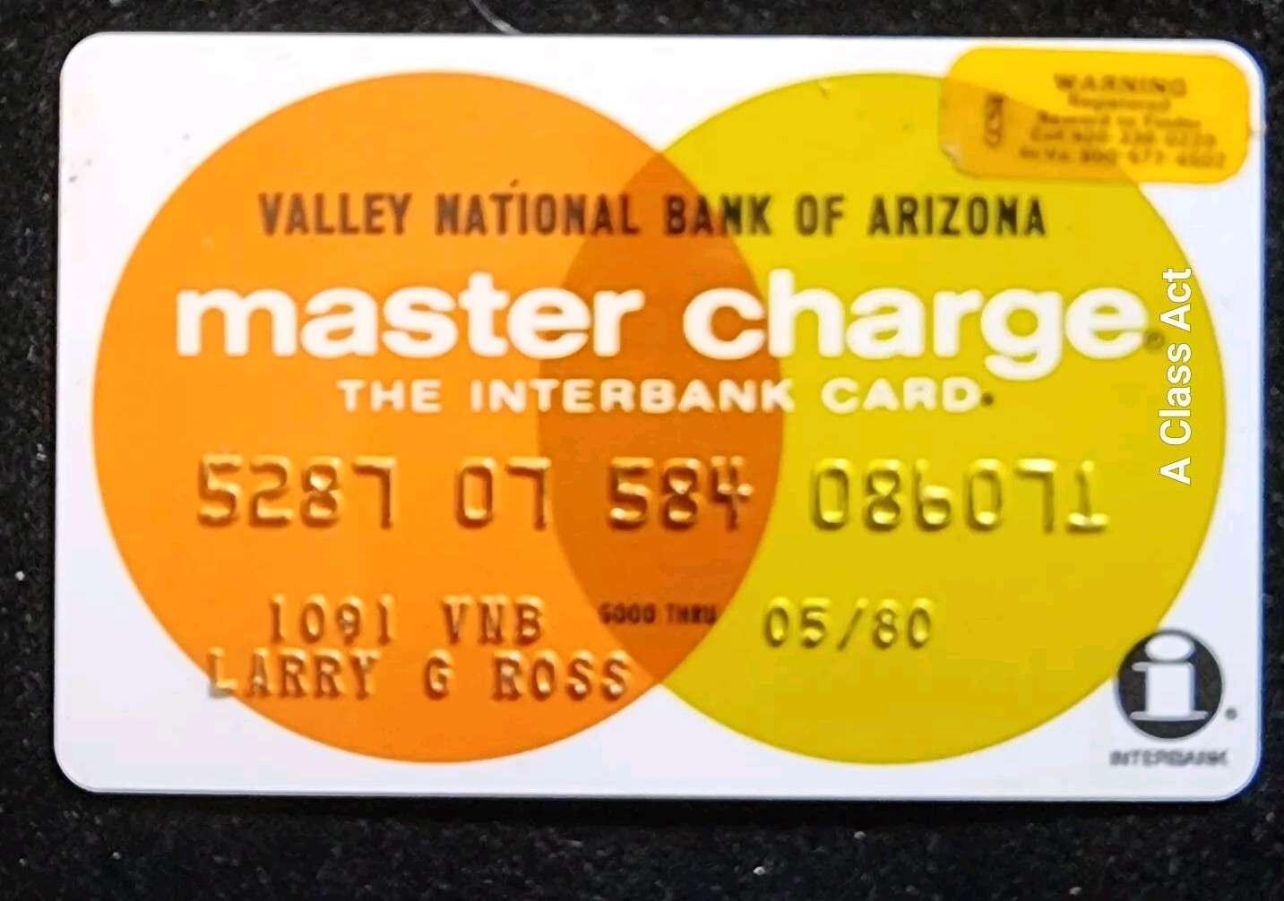 Valley National Bank of Arizona Master Charge ~ exp 1980 ~ our inventory # cc779