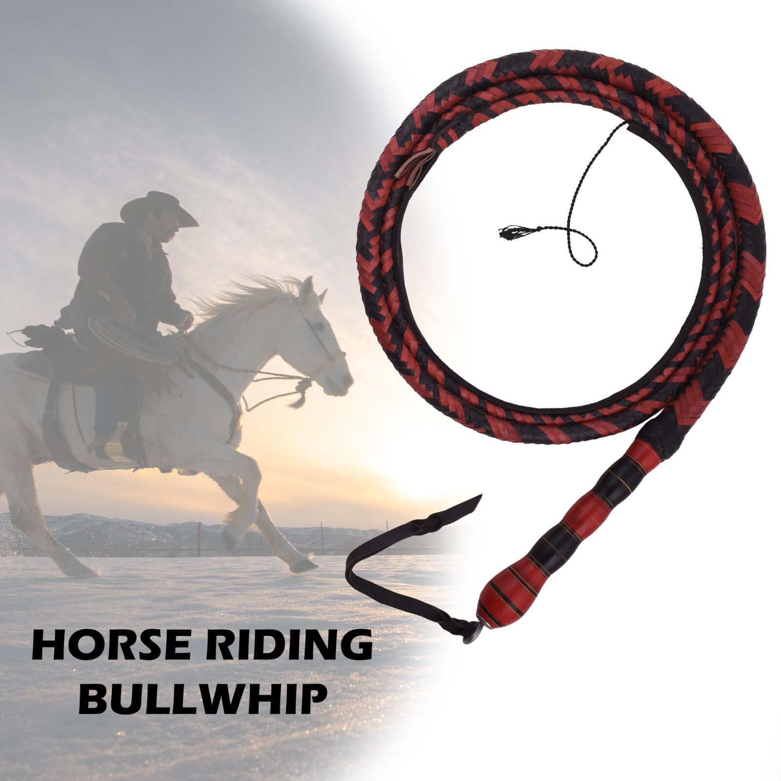 8 Foot Leather Stock Bullwhip | 16-Strand Handmade Wood Handle Bull whip