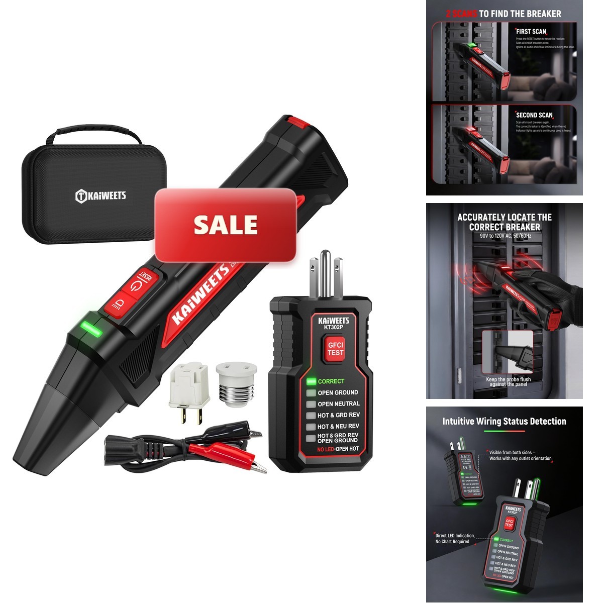 KAIWEETS KT302P Circuit Breaker Finder Kit, GFCI Tester, LED Indicators