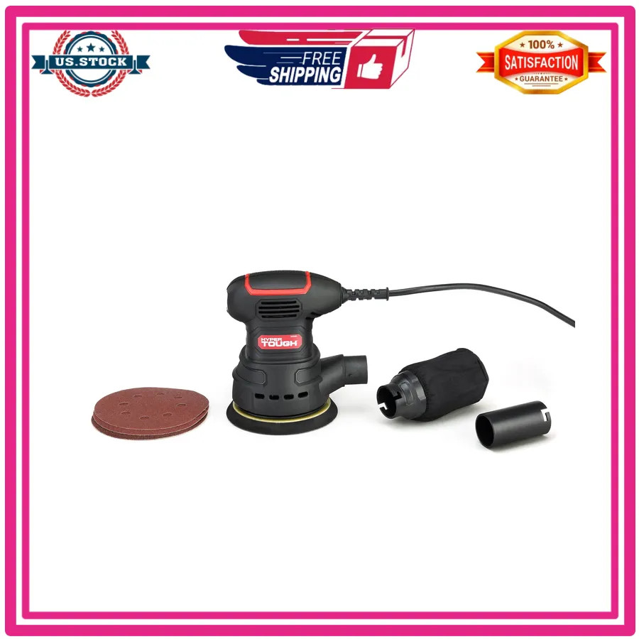 Hyper Tough 2.5 Amp 5 Inch Corded Orbital Sander with Dust Bag and Sanding Sh...