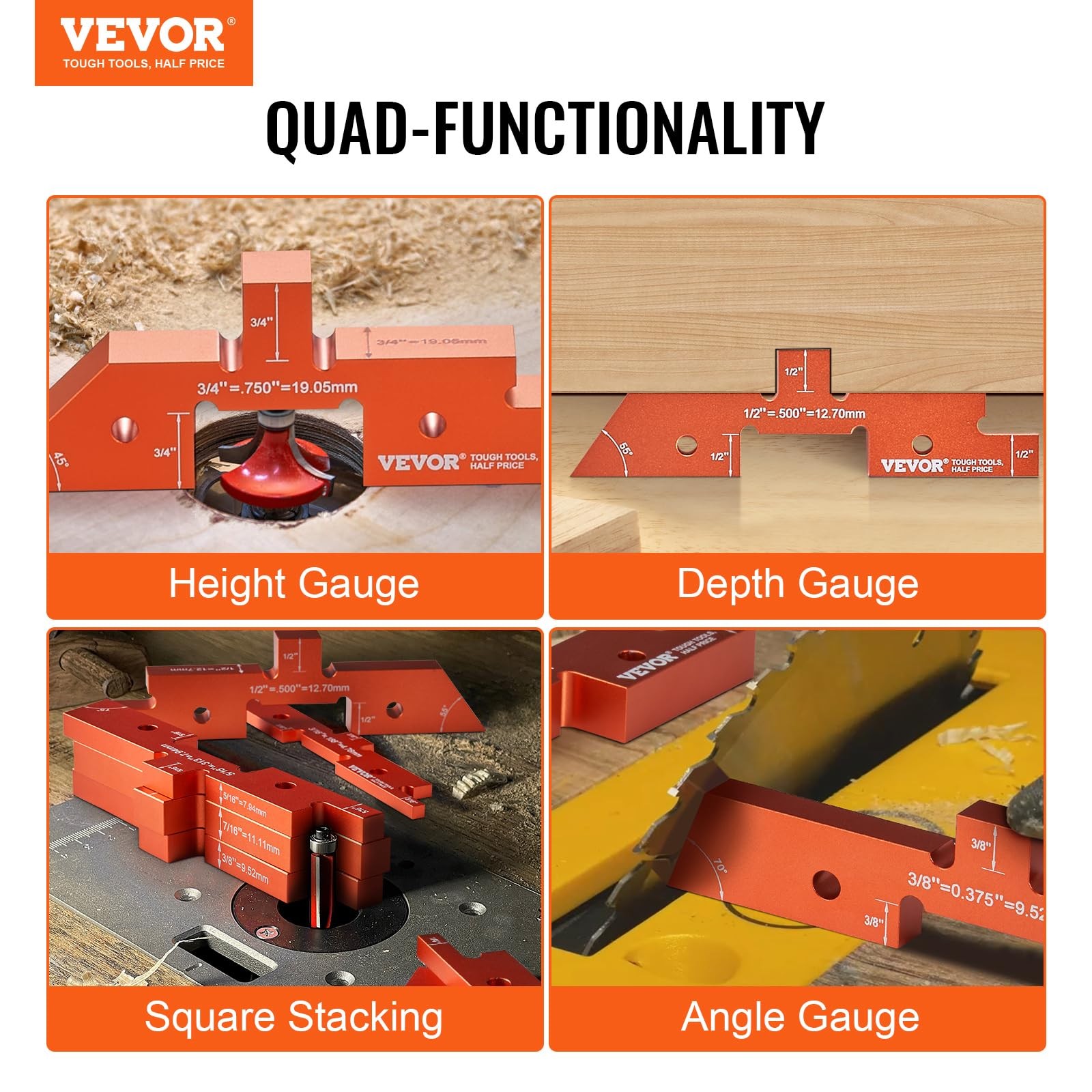 VEVOR 16-Piece Precision Height Gauge Block Set Woodworking Tools