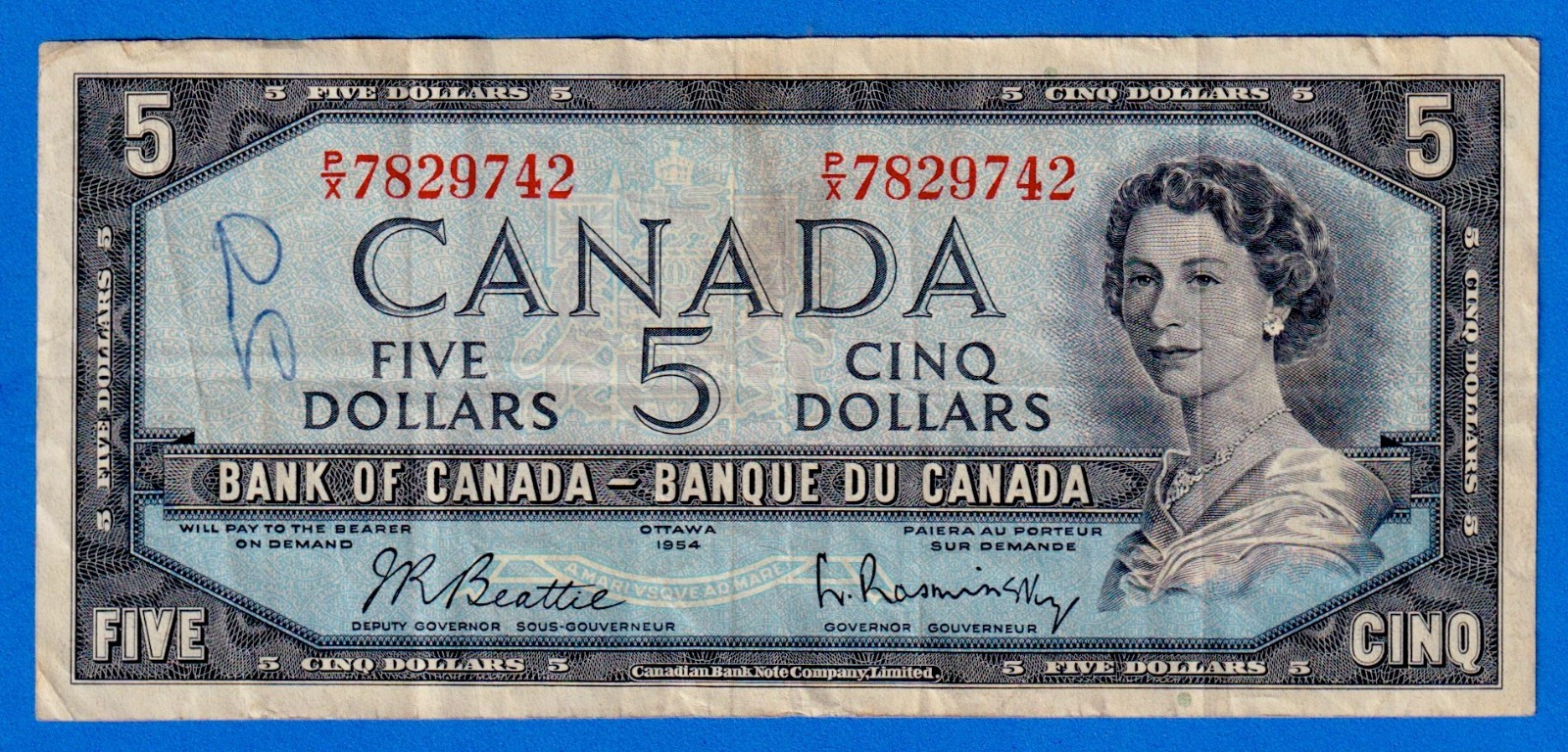 Canada $5 1954 BC-39b / P-77b - QE II - Circulated Note P/X 7829742