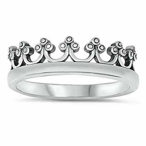 Women's 925 Sterling Silver Oxidized Crown Band Ring Size 4-10