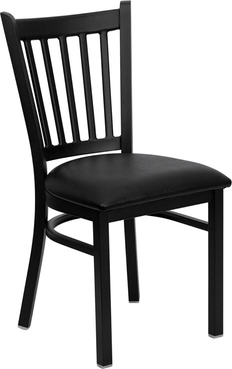 Black Vertical Back Metal Restaurant Chair with Black Vinyl Seat