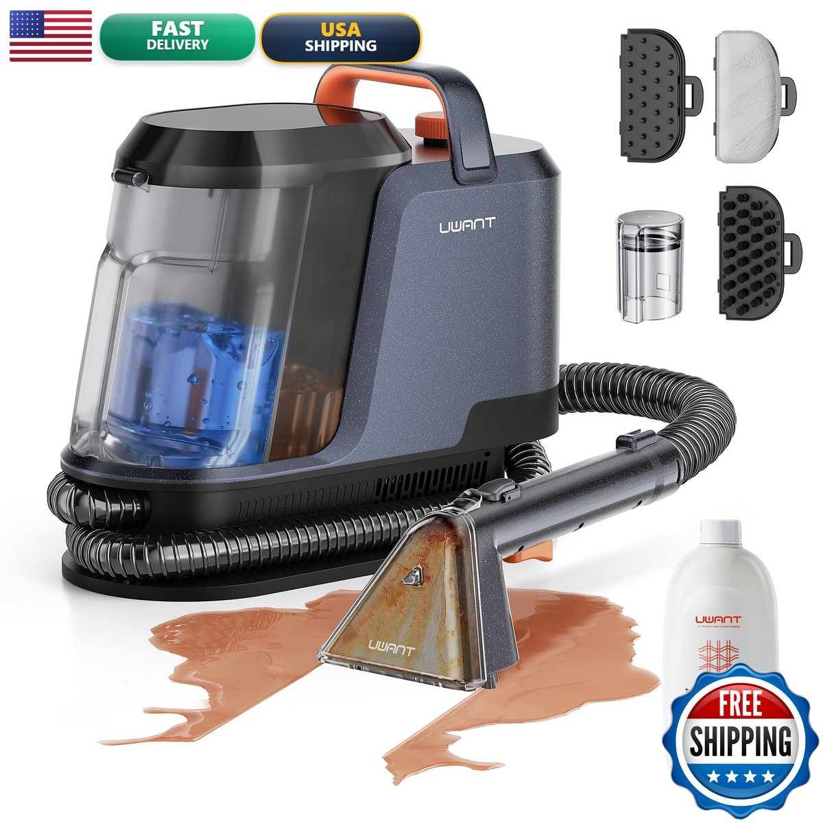 Uwant Y100 Carpet Cleaner Machine 18Kpa 2in1 Water Tank 2.4L for Cars Couch