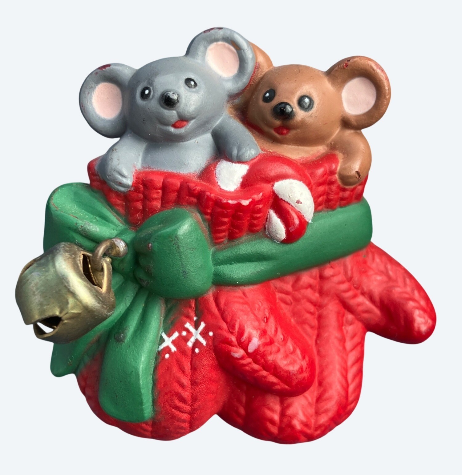 Easter Unlimited 2 Christmas Mice in Mittens Plastic Novelty Pin Signed