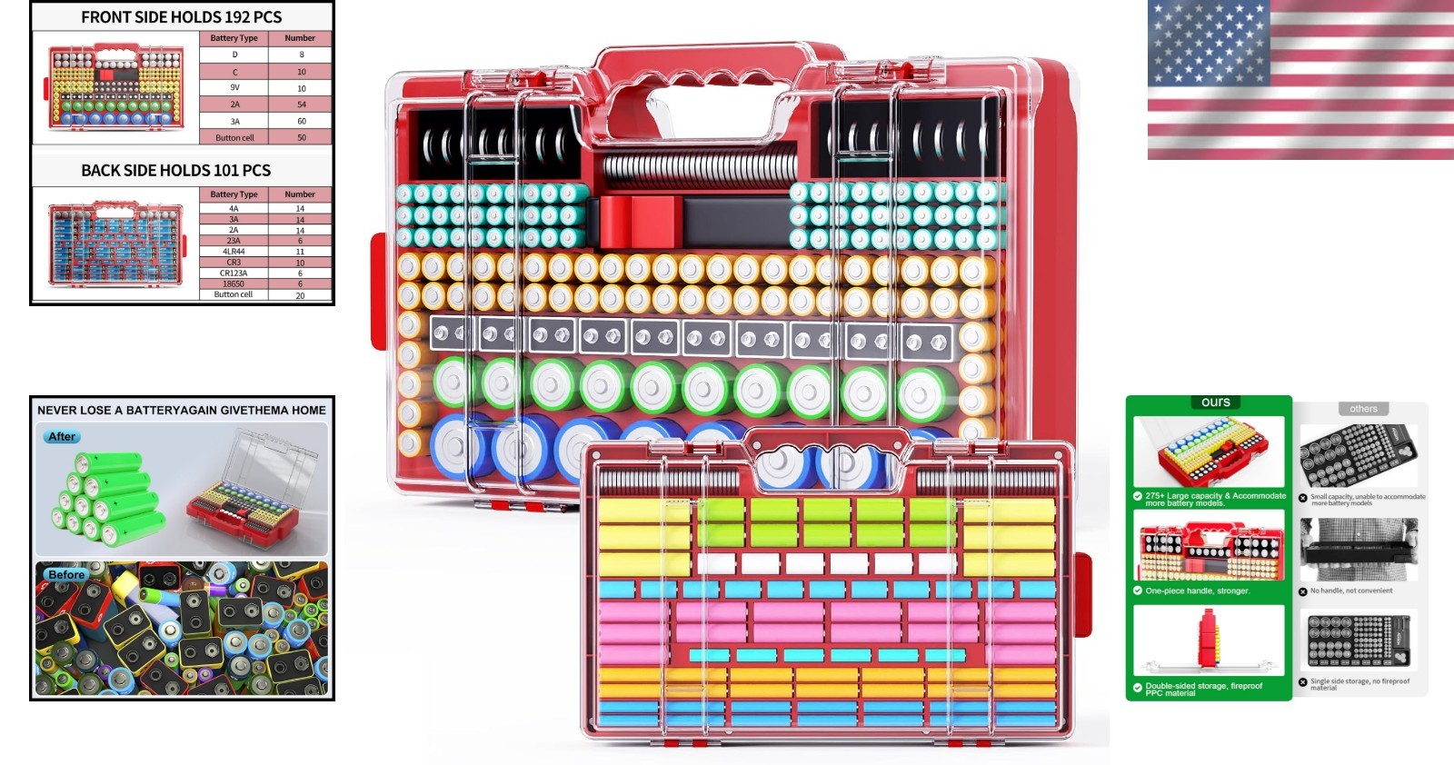 Stylish Battery Keeper with Tester - Large 280+ Capacity, Perfect for Home Use