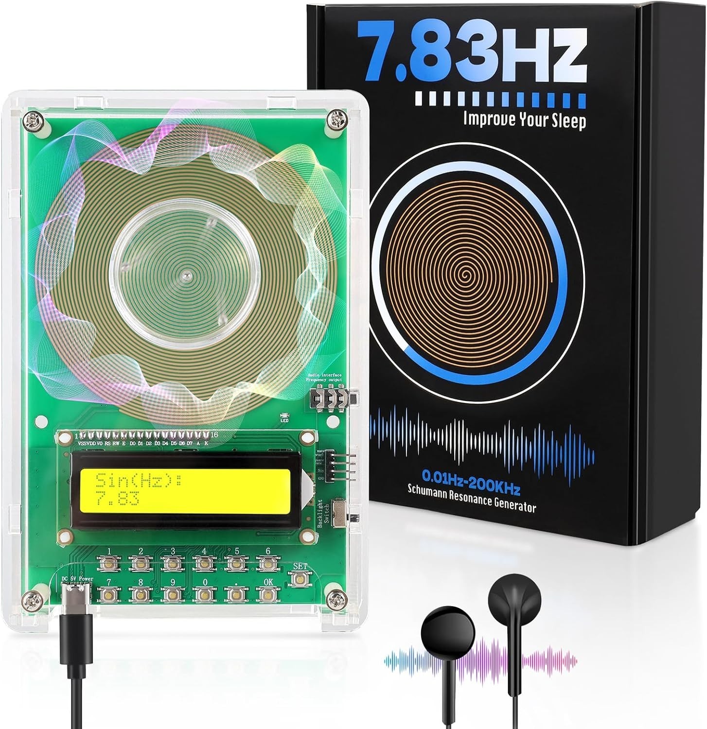 Compact & Elegant 0.01Hz-200kHz Frequency Generator - Schumann Resonance Device