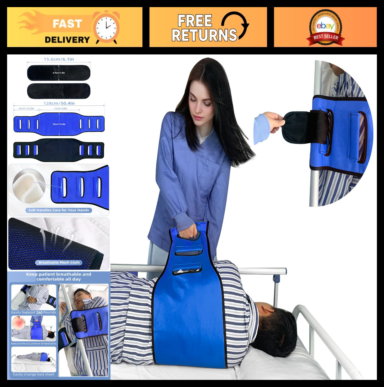 Transfer Sling Lift Assist Gait Belt for Seniors & Disabled - Bed Mobility Aid