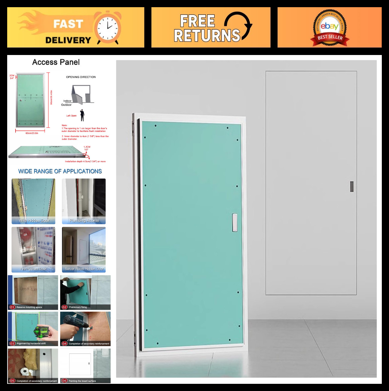 Large Drywall Access Panel 23.6x35.4in | Paintable Flush Mount Inspection Hatch