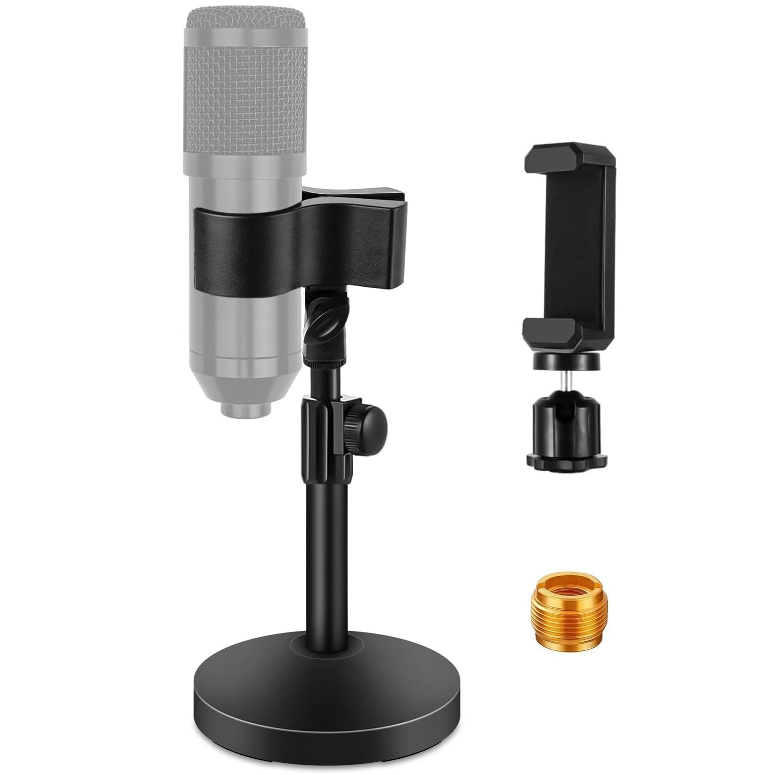 Versatile Desktop Microphone Stand Adjustable Table Large Cell Phone Clip Metal