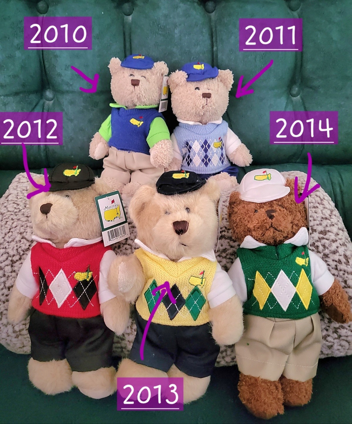 2010, 2011, 2012, 2013, 2014 Masters Golf  Bear  : 10" - Augusta National