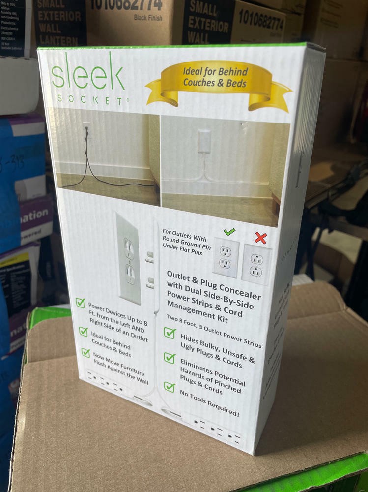 Sleek Socket Original and Patented Flat Ultra-Thin Outlet Concealer 8ft Dual