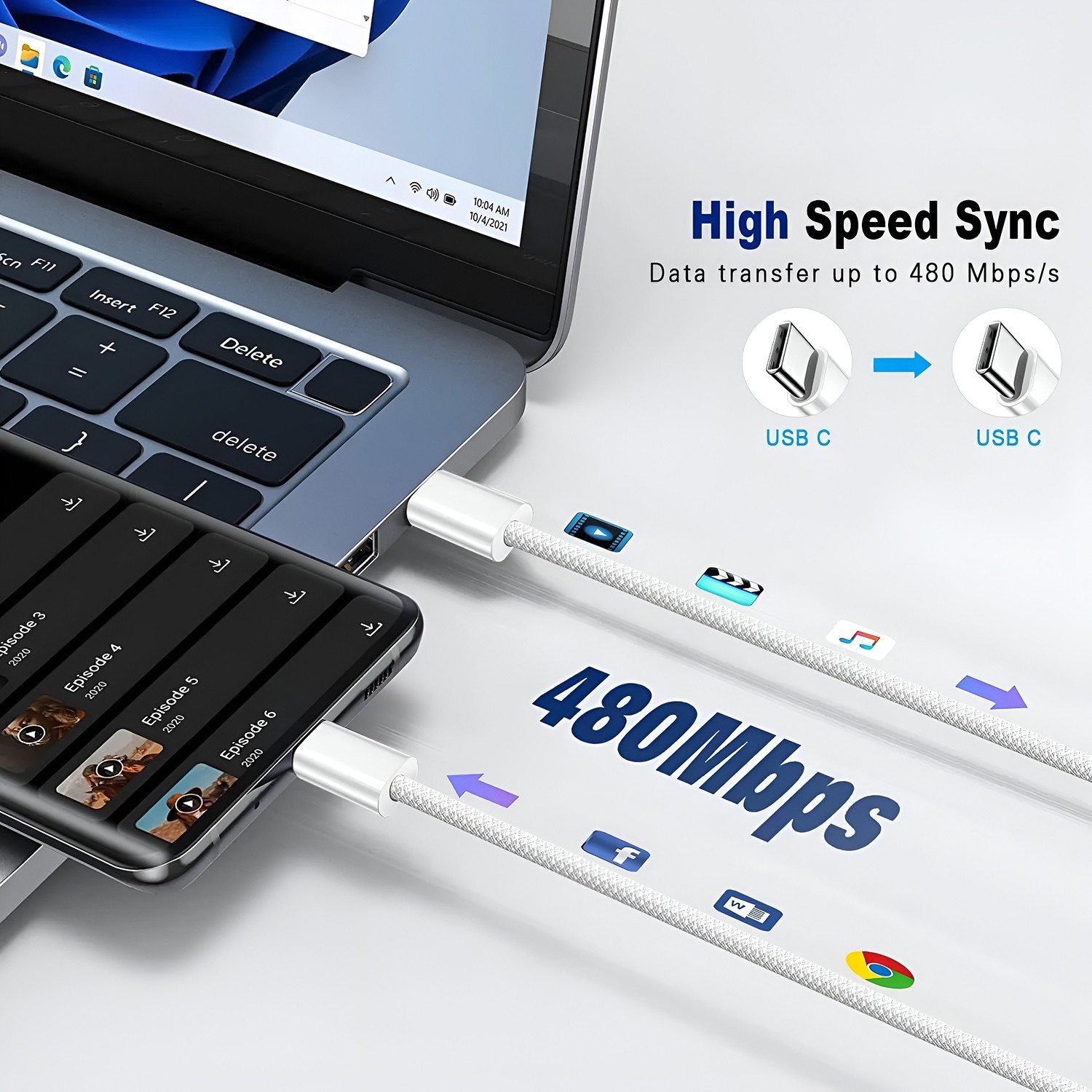 USB-C to USB C Type-C Fast Charging 60W Data SYNC Charger Cable Cord 3.28FT