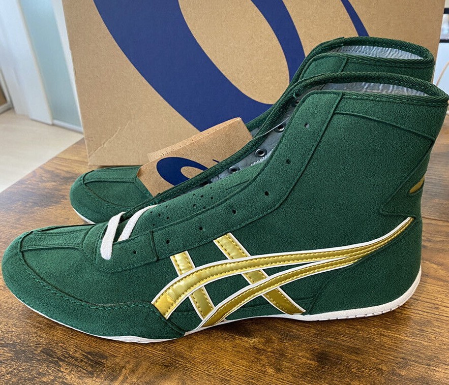 Asics Wrestling Shoes EX-EO 1083A001 Green x Gold x White Heel Gold