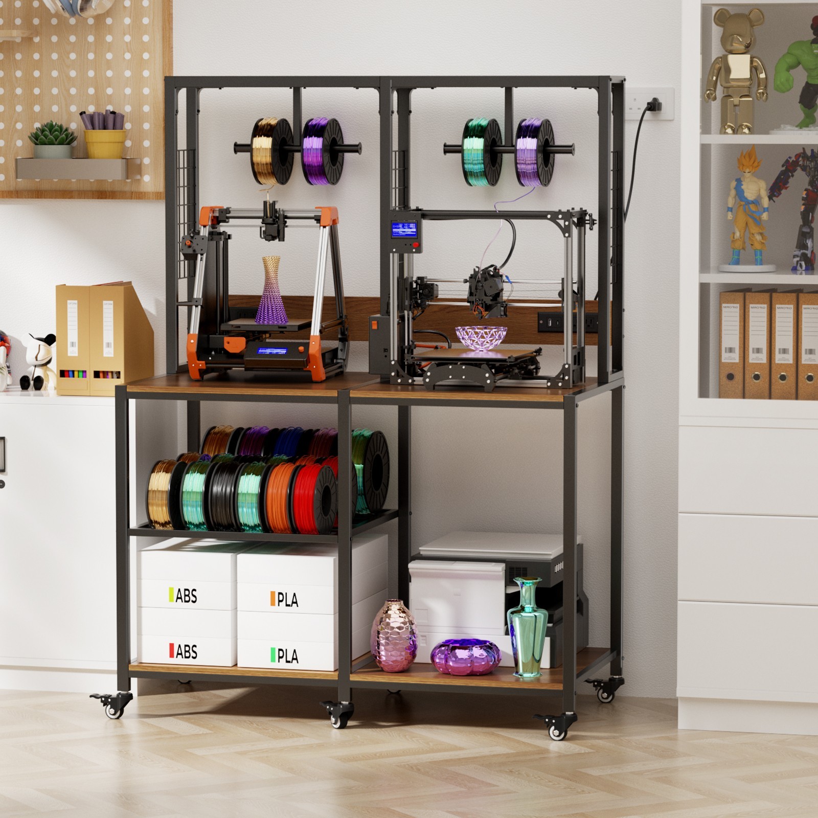 Heavy-Duty 3D Printer Stand with Filament Storage & Lockable Wheels