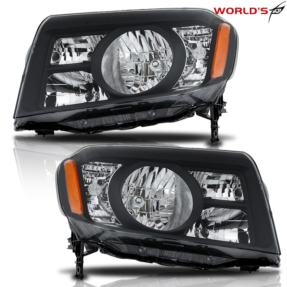 Left+Right For 2009 2010 2011 Honda Pilot Halogen Black Headlight Amber Corner