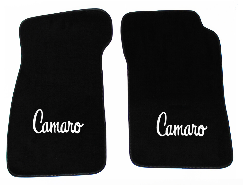 NEW! 1967-1969 Camaro Floor Mats Black Carpet Embroidered Script Logo Silver Pr