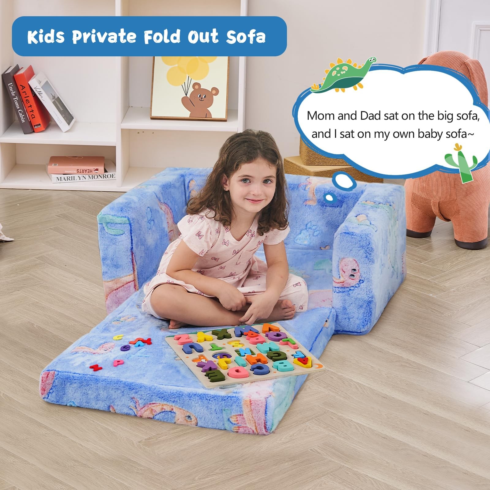 inhand Toddler Chair Comfy,2-in-1 Soft Toddler Couch Fold Out for Kids,Conver...