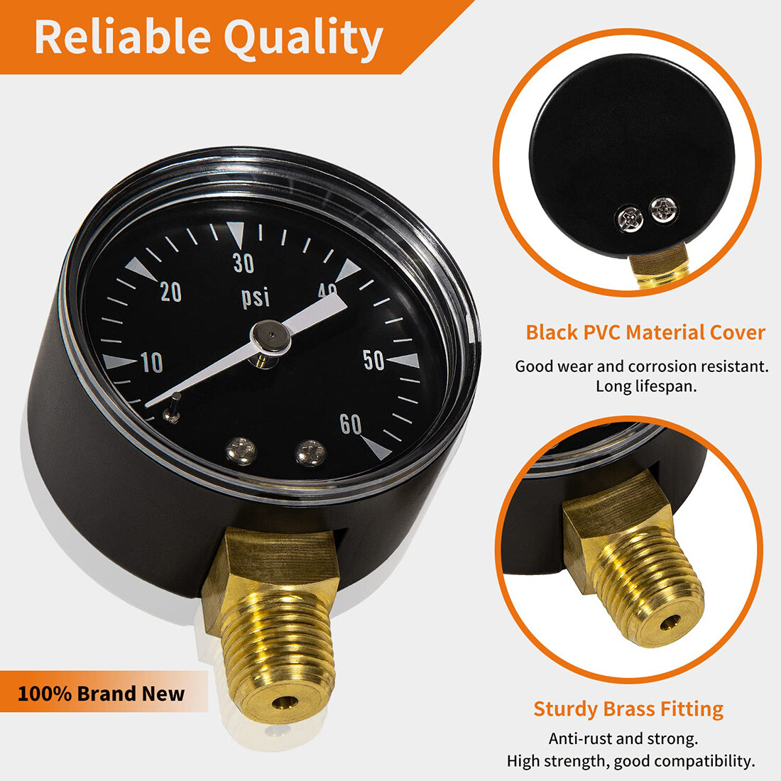 0-60 PSI Pressure Gauge R0556900 0.25" MPT for Zodiac Jandy CS CJ Series CS100