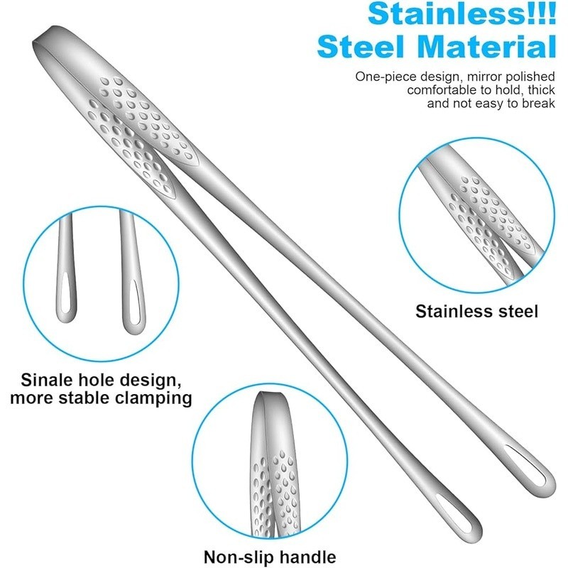 Stainless Steel BBQ Tongs Cooking Tweezers Non-Slip Ergonomic Grilling Utensils