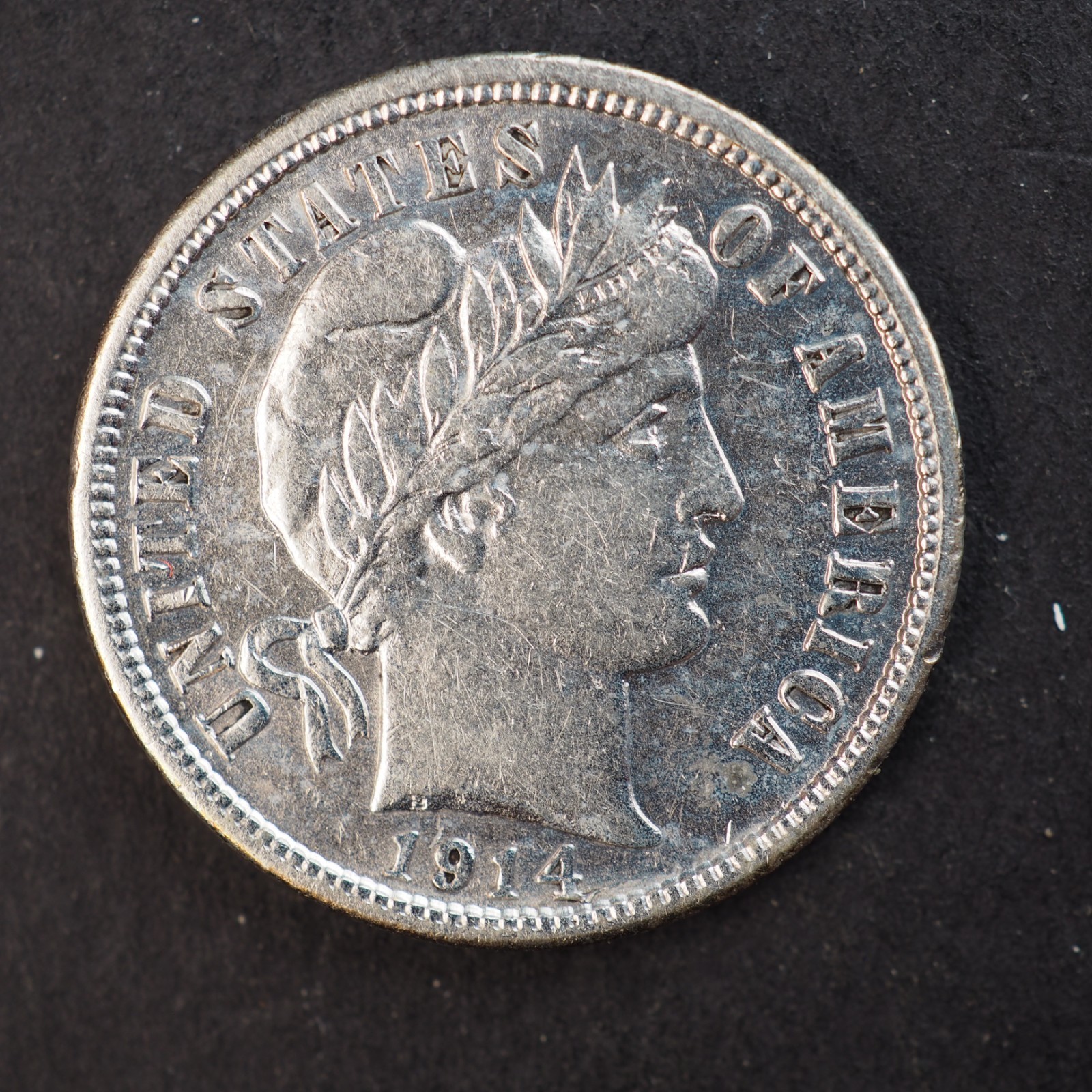 1914 *D* BARBER SILVER DIME ***CLEANED!*** - FREE SHIPPING! C4452