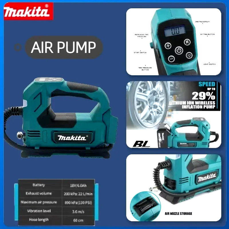 Makita 18V Cordless Tire Inflator Air Compressor for Car Bike Ball Pump