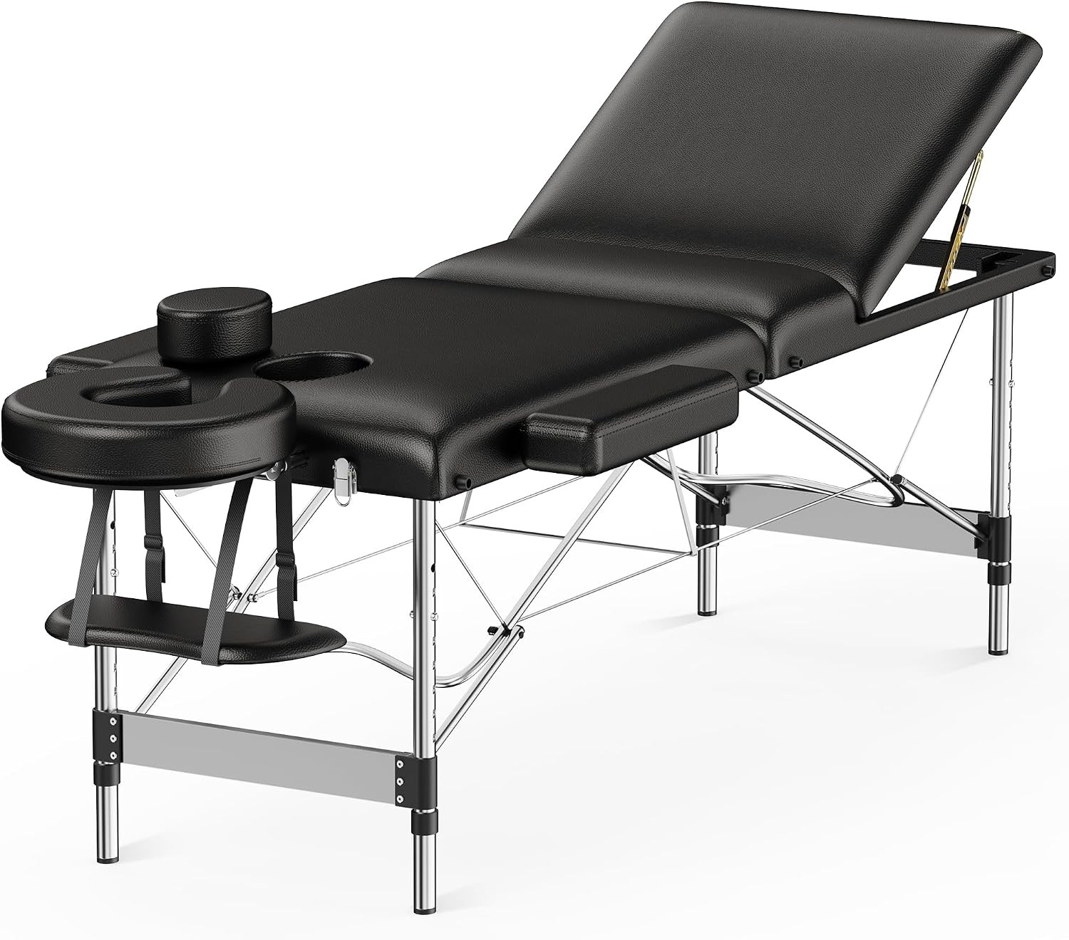 3 Sections Aluminum Adjustable Massage Table Portable 22.8" W Black | Aluminum