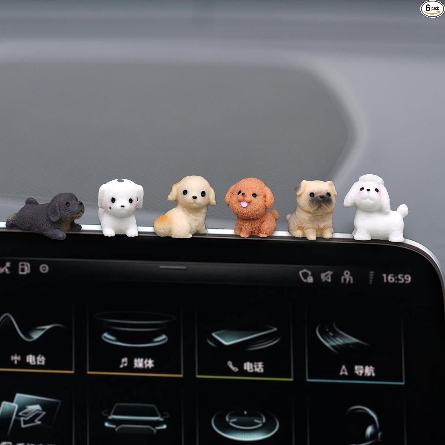 6 Pcs Mini Dog Dashboard Decorations, Mini Resin Dogs for Cute Ca Color: White