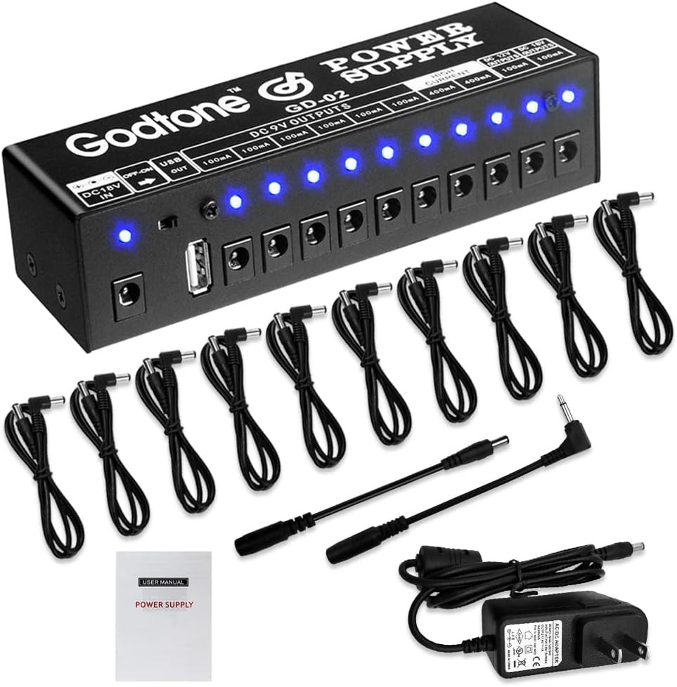 Guitar Pedal Power Supply 10 Way DC Outputs for 9V 12V 18V Effect Pedal with USB