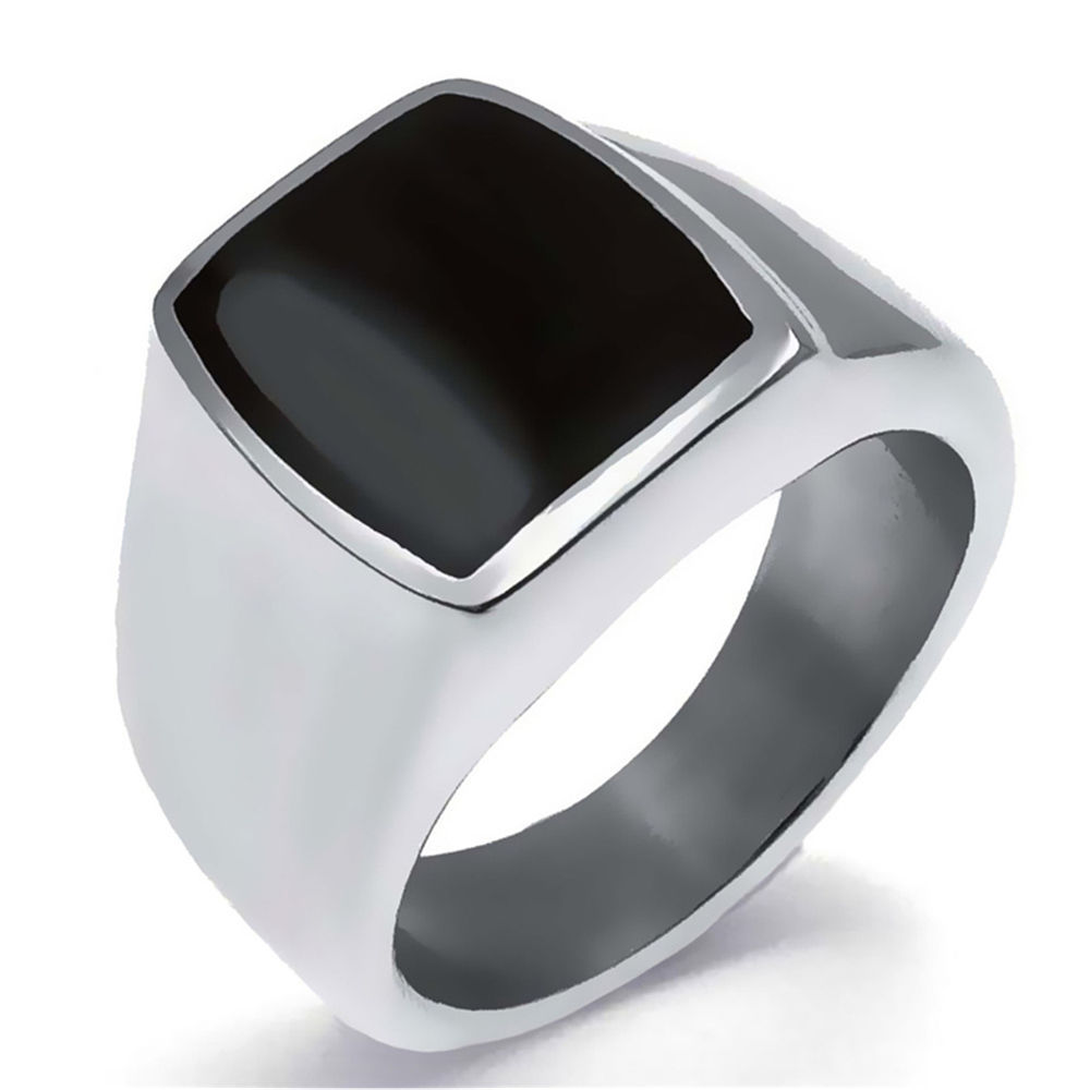 Men's Women's Silver Elegant Black Enamel Stainless Steel Ring Jewelry Size 5-13