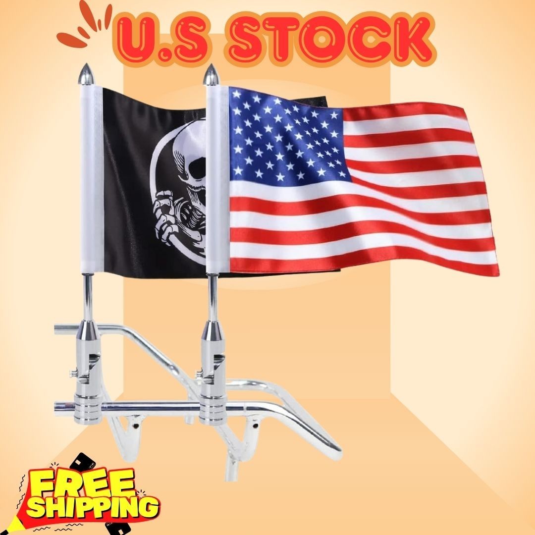 NEW 2X Motorcycle Flagpole Mount 90 Foldable 1/2in Rack Flags 6.7x10.2in