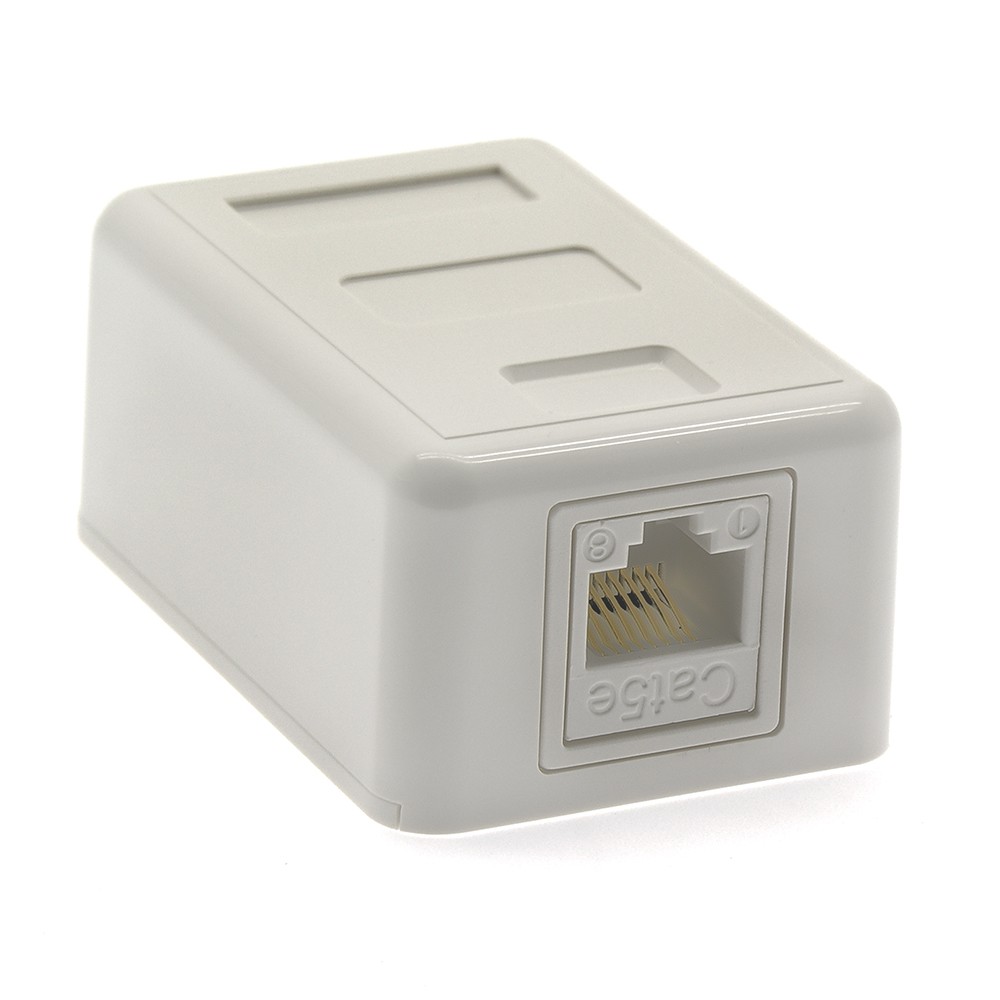 CAT5E 1-Port Surfacemount Box White w/keystone Jack