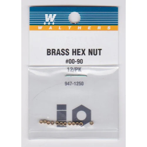 Walthers 947-1250 #00-90 Brass Hex Nuts .040 x 5/64" (12)'