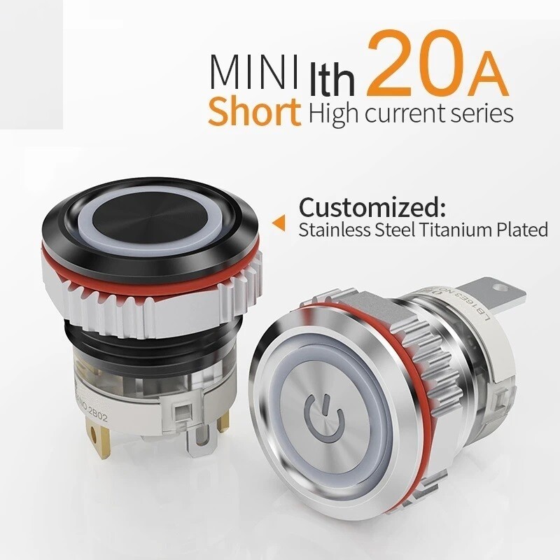 16mm High Current 16A High-Power Metal Push Button Switch 12V 24V 220V LED Light