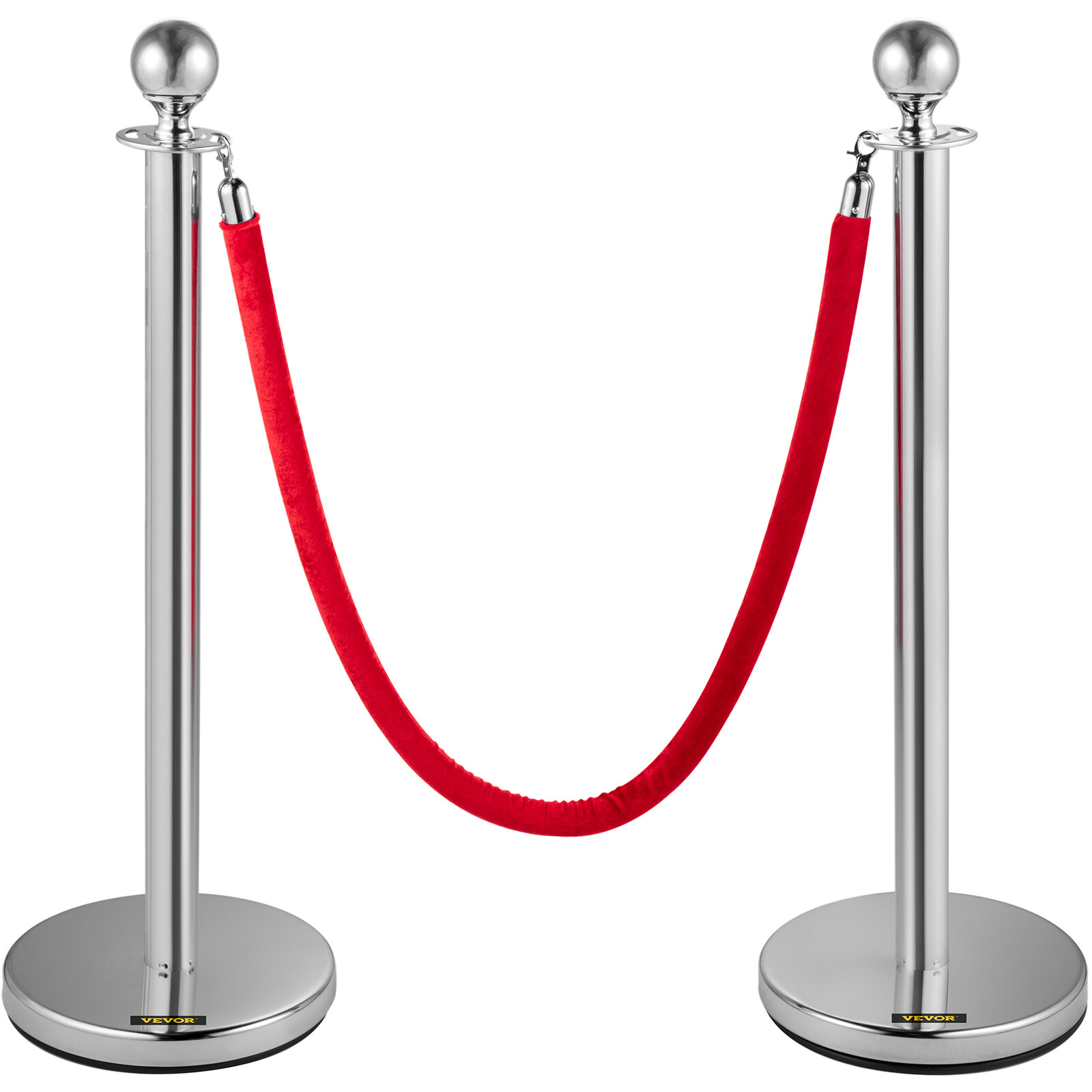 6PCS Silver Stanchion Posts Queue Crowd Control Barrier with 3 Velvet Ropes