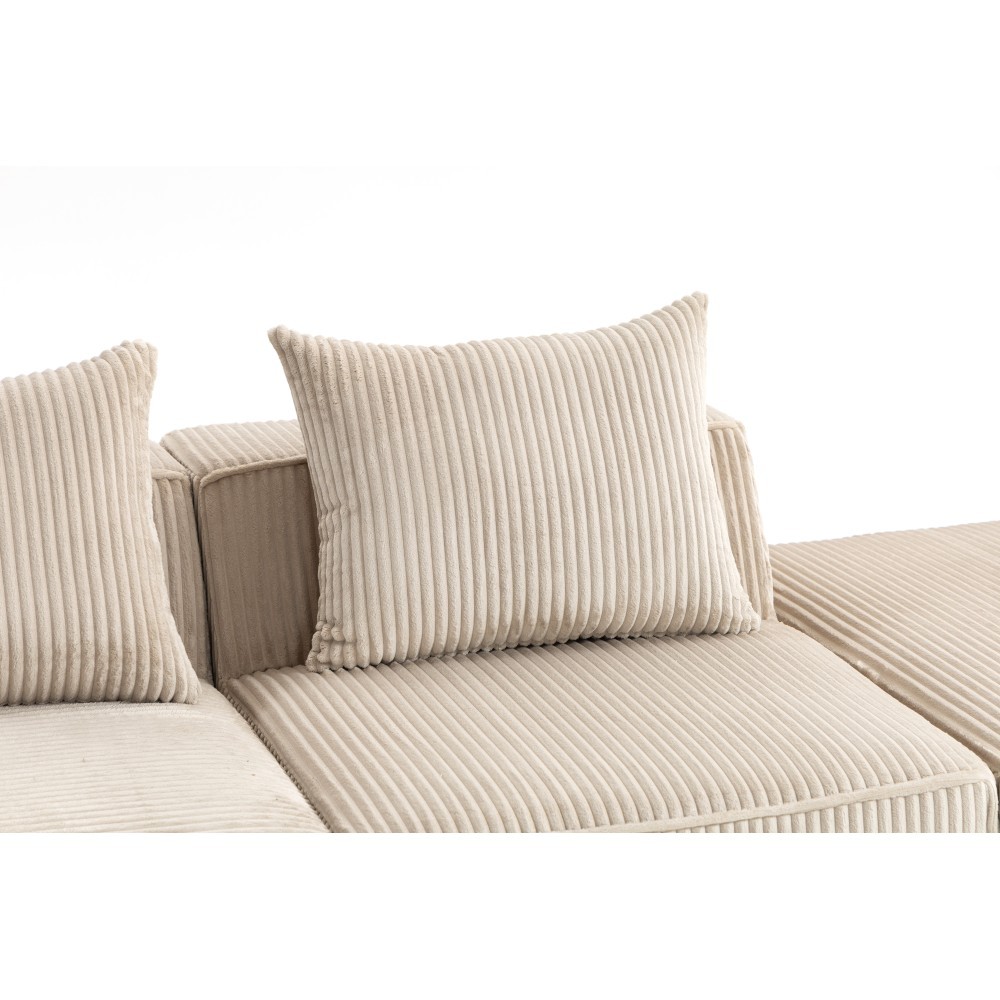 Corduroy Sofa Sectional 3-Seater Modular Deep Seating Couch Beige