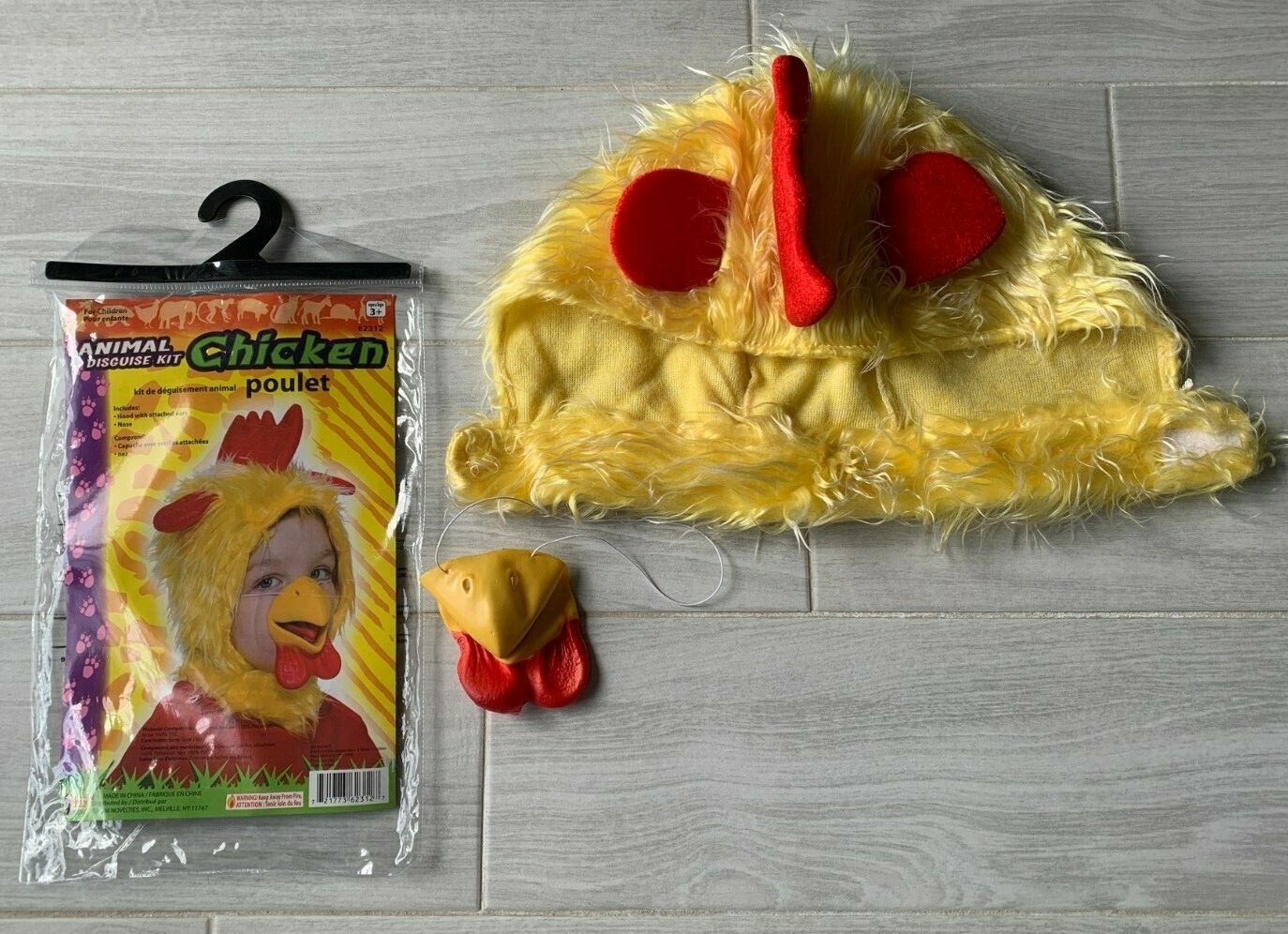 Children 3+ Animal Disguise Kit Chicken Poulet Hood w. ears nose Polyester PVC