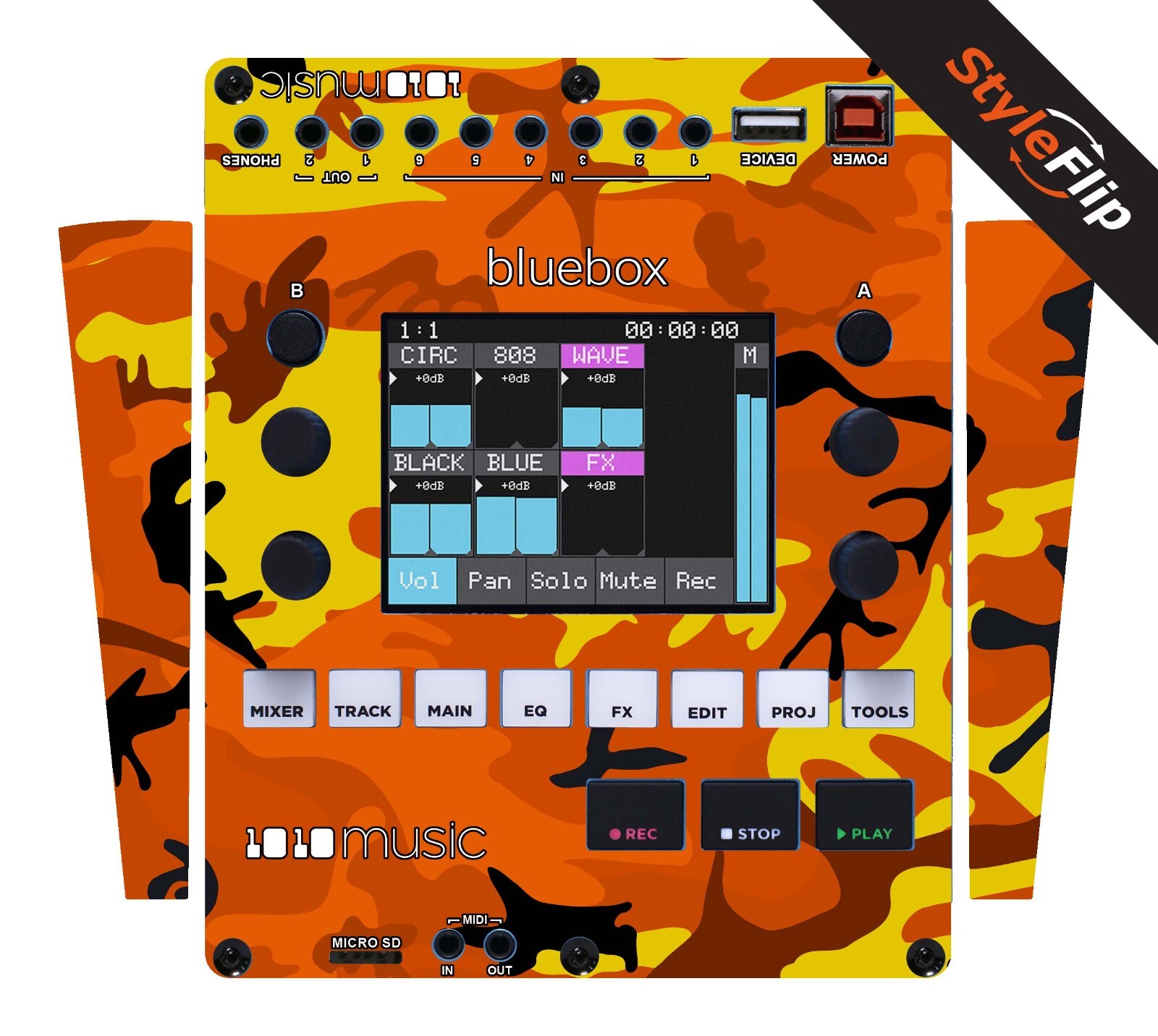 1010 Music Bluebox Skins | Orange Camo | Protective Decal | StyleFlip Skins