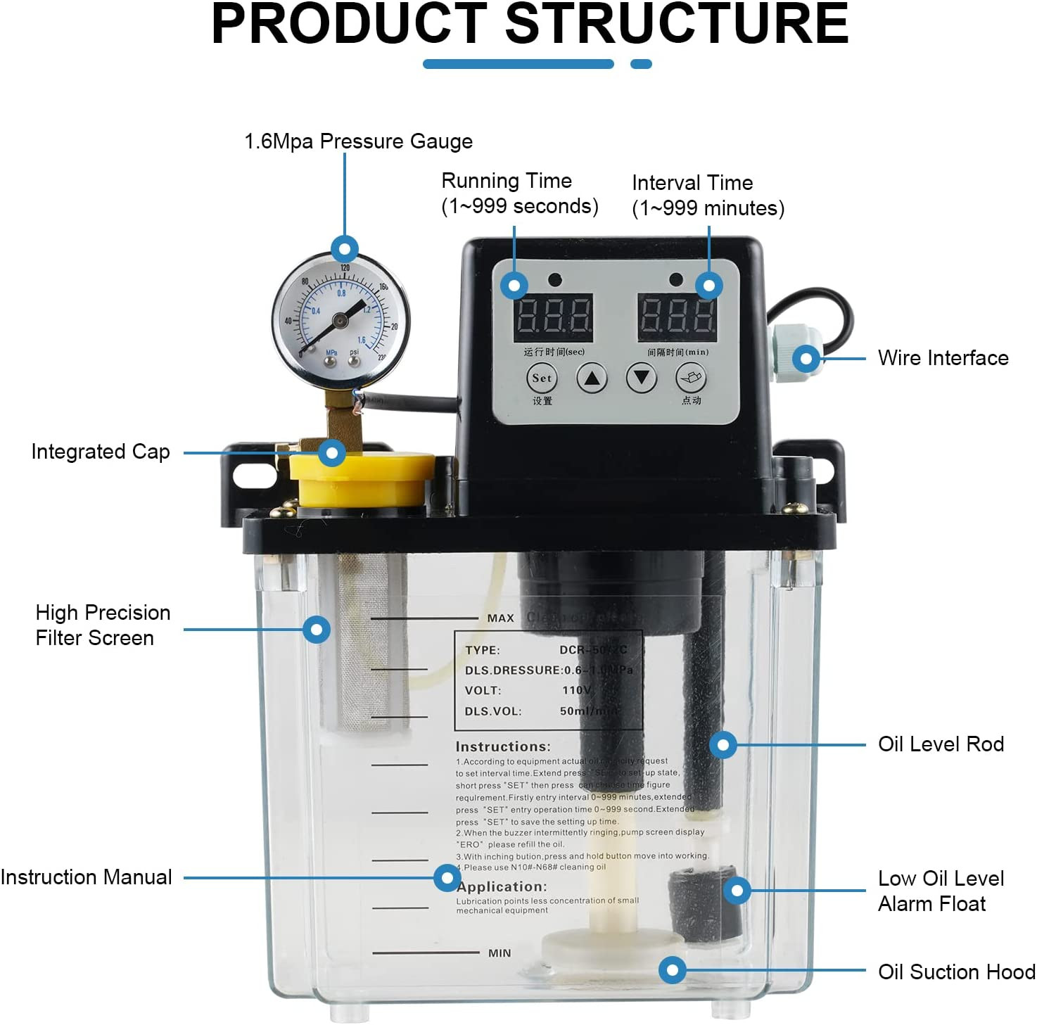 CNC Electromagnetic Lubricant Pump Automatic Lubricating Oil Pump 2L 110V
