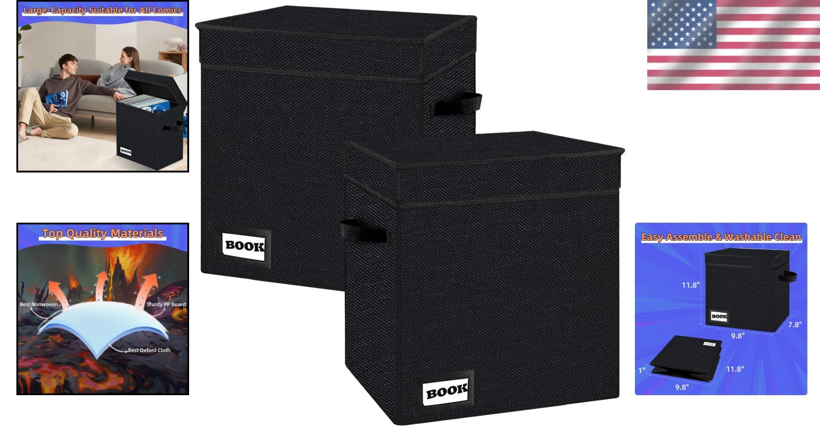 Sturdy & Collapsible Comic Storage Box Set, Water-Resistant, Functional Design