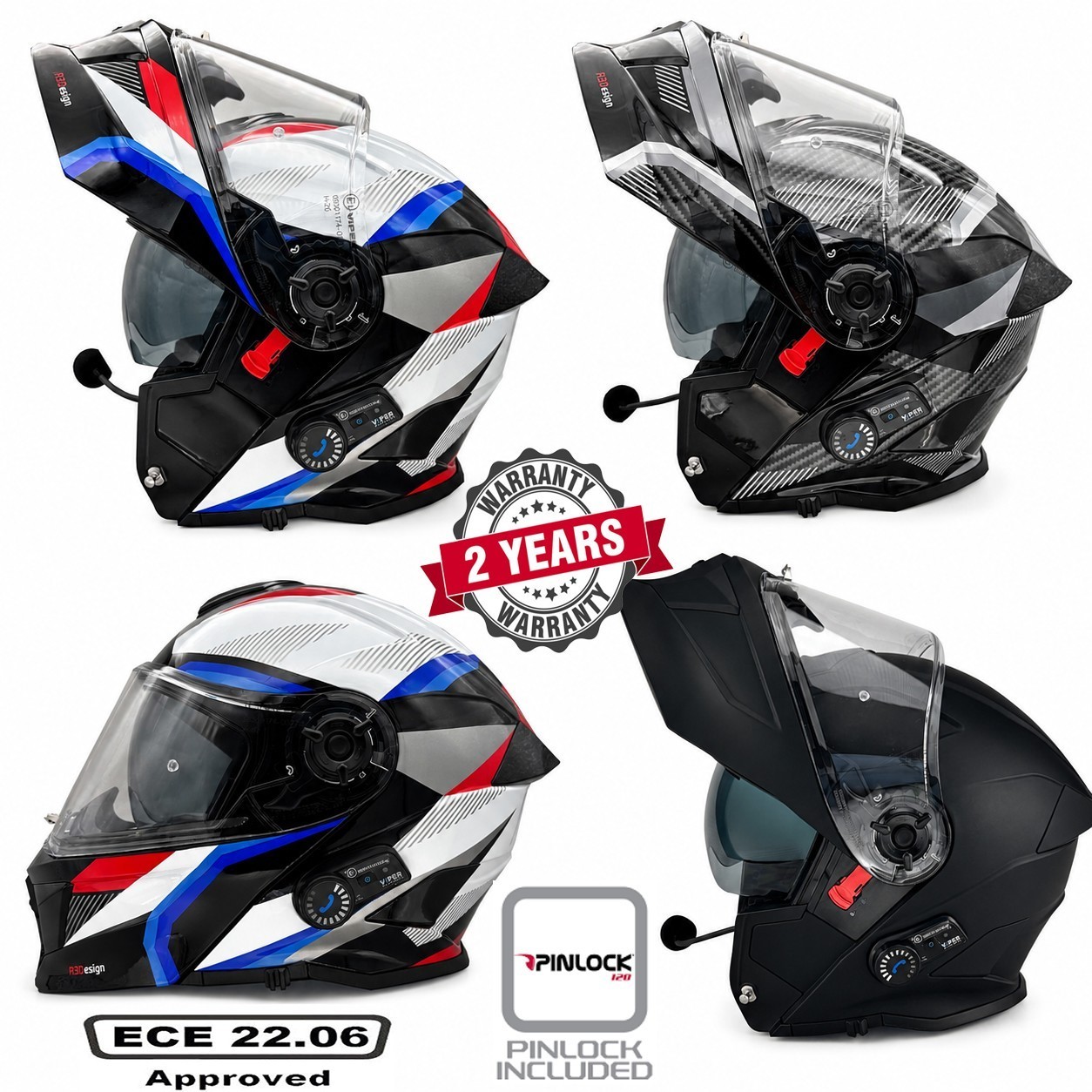 VIPER RSV121 v.8 Bluetooth Modular Motorcycle Helmet ECE 22.06 Free Pinlock