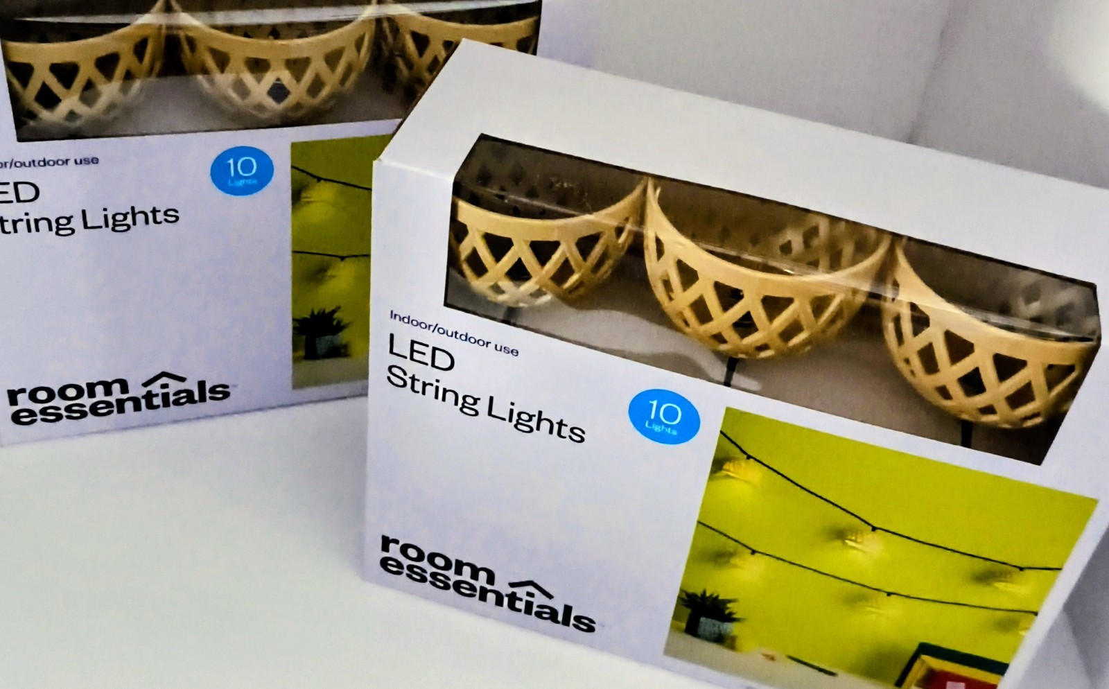 Room Essentials LED String Lights 10 Warm White Lights Indoor Outdoor Black Cord