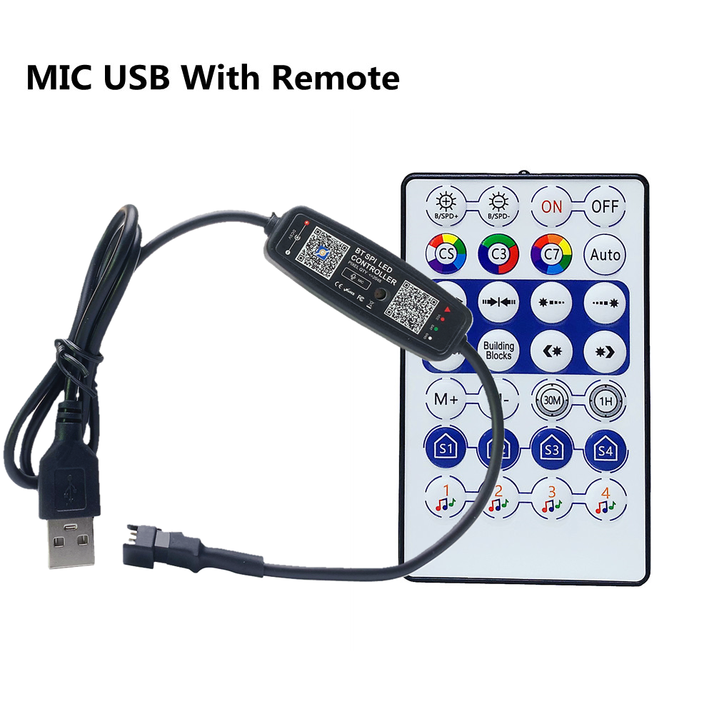 WS2812 SK6812 WS2811 LED Pixels Controller APP Bluetooth Music With Mic USB DC