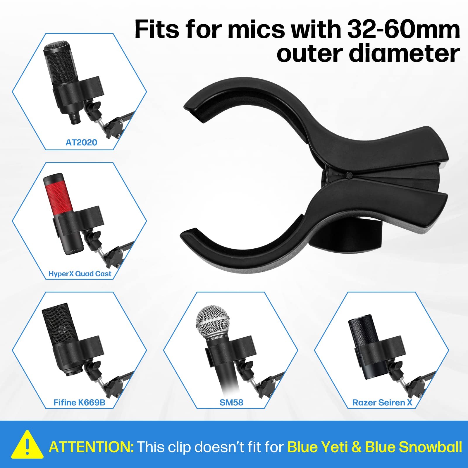 1pcs Large Microphone Clip, Adjustable Mic Holder for Microphones with Outer ...