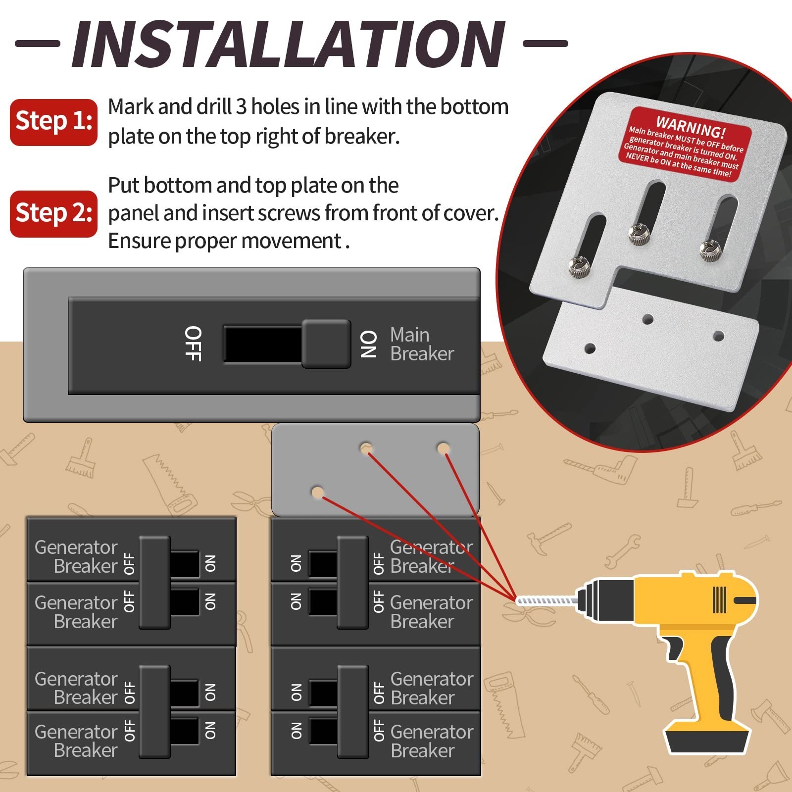 Generator Interlock Kit Compatible w/Square D QO & Homeline 150 or 200A Break...