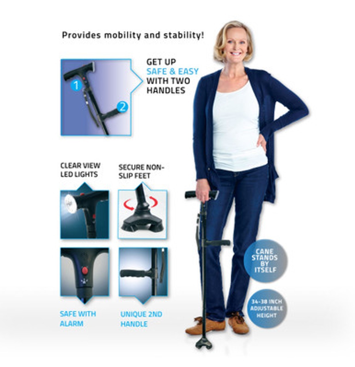 ProBasics Black Adjustable Folding Cane Durable and Portable