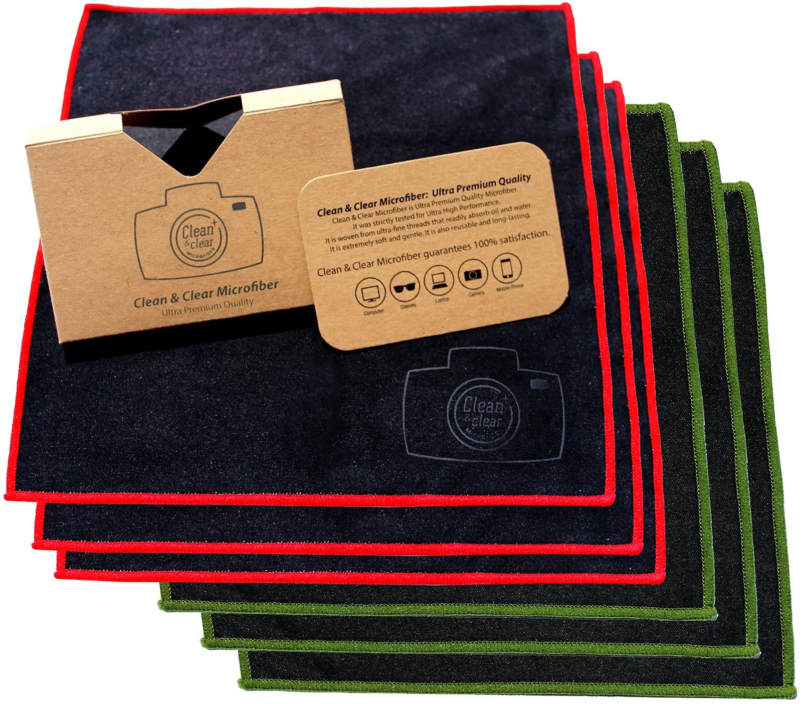 Clean & Clear Microfiber Cleaning Cloth, Extra Large [6 6 Pack, black, red