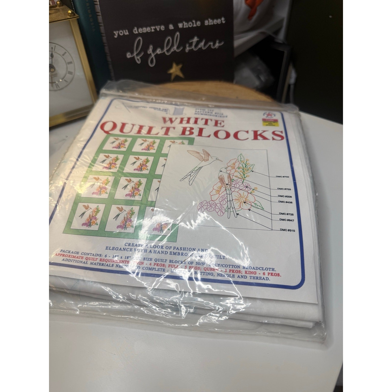 Jack Dempsey Nedle Art #218 Hummingbirds White Quilt Blocks Embroidery  NIP