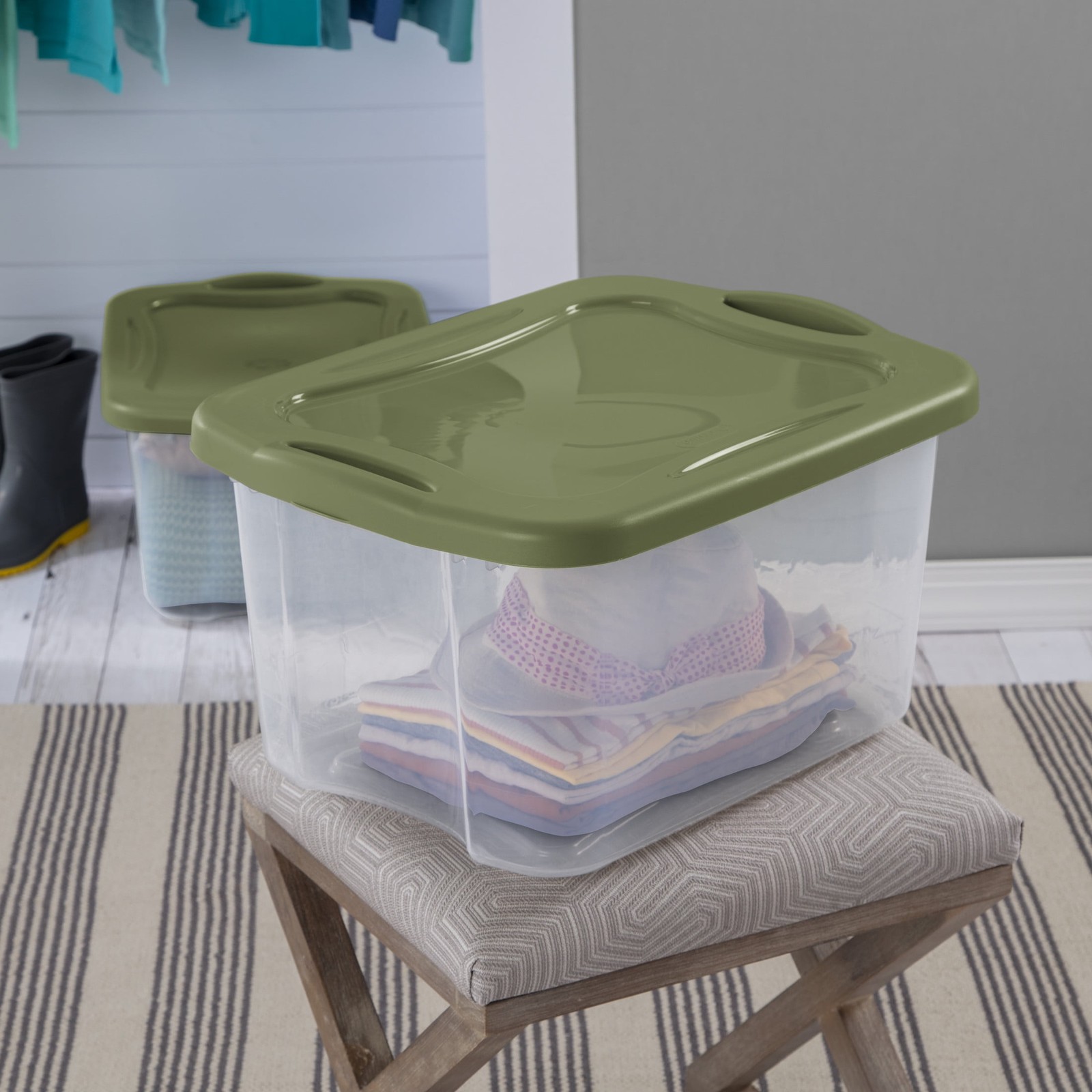 EZ Carry Storage Bin 40 Quart Clear Plastic Storage Container W/ Full-Grip